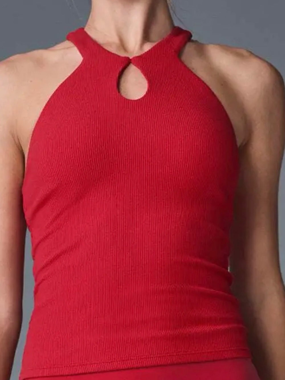 ALO Yoga Red One-Shoulder Ribbed Halter Tank